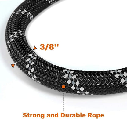 Taglory Rope Dog Leash 4 FT with Comfortable Padded Handle, Highly Reflective Threads Leash and Anti-Tangle Clip for Walking Small Dogs, 3/8 inch, Black