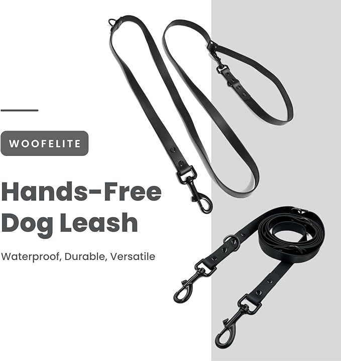 Hands-Free Waterproof Dog Leash, Adjustable Waist & Crossbody Dog Leash for Running, Walking & Hiking (Black, 8 FT)