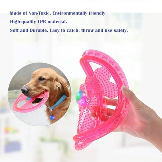 Flying Disc Dog Sport Toy with Flashing LED Lights, Light Up Pet Disk for Ultimate Night Time Play, Blue