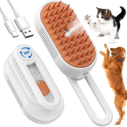 Cat Steam Brush for Shedding, 4-in-1 Rechargeable Pet Grooming Brush for Cats & Dogs, Anti-Static, Massage, Cleaning & Combing with Gentle Steam, Removes Loose Hair & Tangles (White)
