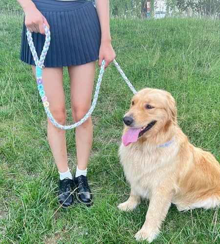 5FT Braided Cotton Rope Leash for Small, Medium and Large Dogs, Rainbow Color - Image 2
