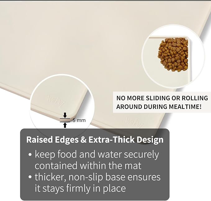 WePet Non-Slip Waterproof Pet Feeding Mat, 20x12 Inch - Silicone Dog & Cat Food Mat with Raised Edge to Stop Food Spills and Water Spills - Dishwasher Safe, Easy Clean