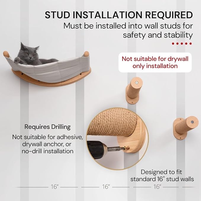 7 Ruby Road Cat Wall Shelves Hammock Set - Wall Mounted Cat Furniture with Steps for Large Cats, Indoor Climbing & Lounging