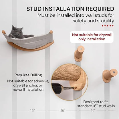 7 Ruby Road Cat Wall Shelves Hammock Set - Wall Mounted Cat Furniture with Steps for Large Cats, Indoor Climbing & Lounging
