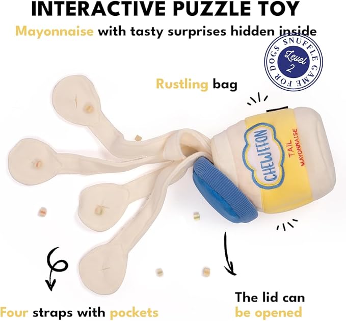 CHEWFFON Dog Enrichment Toys, Interactive Mayonnaise Jar Puzzle, Snuffle Toy for Mental Stimulation, Hide and Seek Crinkle Toy for All Dog Sizes