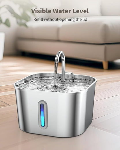 Cat Water Fountain Stainless Steel with 4 Filters & 4 Sponges, 74oz/2.2L Cat Fountain with Quiet Pump, Automatic Pet Water Dispenser, Ideal for Multi-pet Homes, Fresh & Clean Water for Cats and Dogs