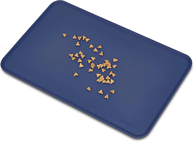 Amazon Basics Waterproof Non-Slip Silicone Pet Feeding Mat with Raised Edges, Prevents Spills, Easy to Clean, Protects Floors for Cat & Dog Food and Water Bowls, 18.5 x 11.5 Inches, Blue