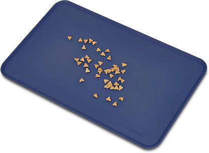 Amazon Basics Waterproof Non-Slip Silicone Pet Feeding Mat with Raised Edges, Prevents Spills, Easy to Clean, Protects Floors for Cat & Dog Food and Water Bowls, 18.5 x 11.5 Inches, Blue