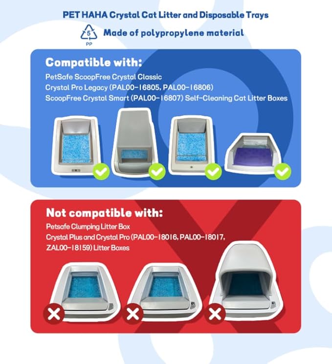 Crystal Cat Litter and Disposable Litter Trays 3 Sets Compatible with Petsafe Scoop-Free Classic/Legacy/smart Litter Boxes, Triple Leak Proof Design, Excellent OdorControl, One-Hand Disposing.
