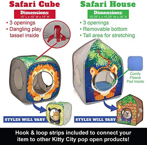 Kitty City Safari Jungle Tiger Pop-Up Cat House, Collapsible Indoor Cat Hideout with Peekaboo Openings, Lightweight Foldable Cat Playhouse - Image 5