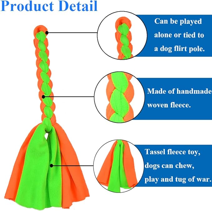 ASOCEA 2 Pack Dog Fleece Rope Toy for Dog Chase and Tug Pet Interactive Cotton Chew Toy Dog Tether Lure Toy Dog Flirt Pole Replacement Toys to Outdoor Exercise & Training