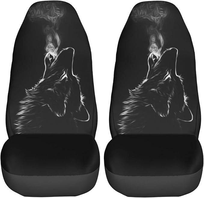 Foruidea Black 3D Wolf Car Seat Covers Universal 2 Pcs Auto Front Seat Cover Fit Most Cars,SUV,Sedan,Trucks