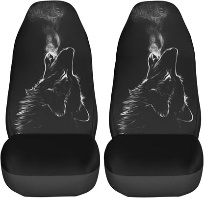 Foruidea Black 3D Wolf Car Seat Covers Universal 2 Pcs Auto Front Seat Cover Fit Most Cars,SUV,Sedan,Trucks