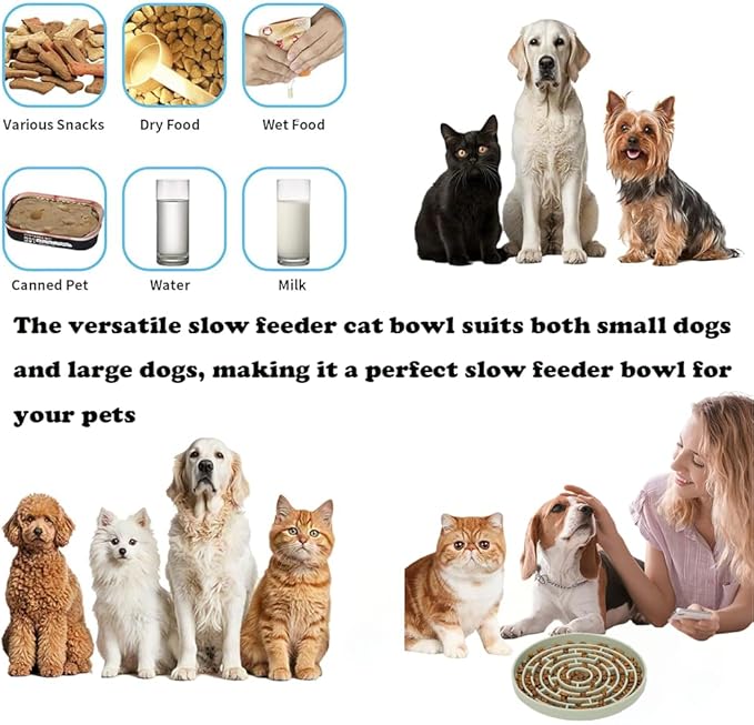 Slow Feeder Dog Food Bowl,Puzzle Silicone Feeding Bowls with Suction Cups, Anti-Choking Pet Slow Feeding,Non Slip Maze Puzzle Dog Feeder Bowl Prevent Bloating, Easy to Clean