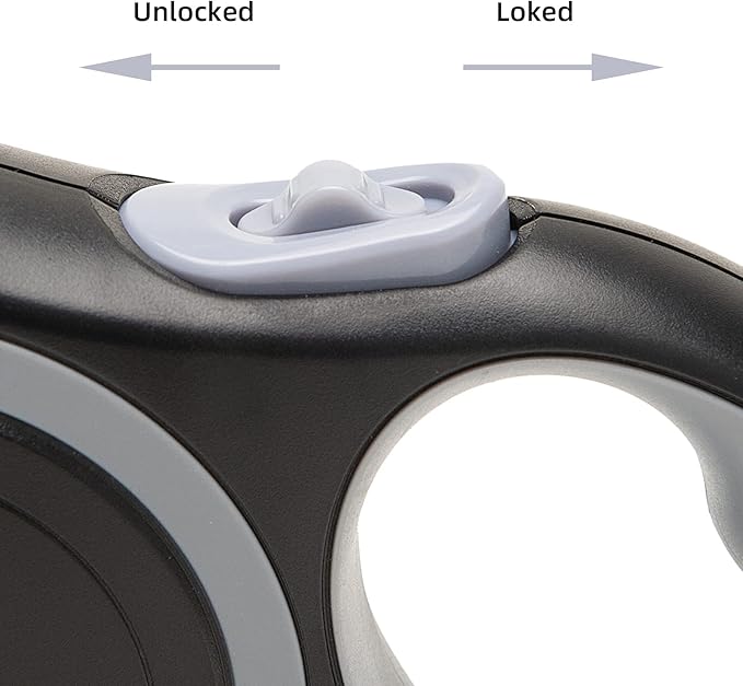 PINA Retractable Dog Leash, 16ft Dog Leash for Small Medium Dogs Up to 44lbs, 360° Tangle-Free Strong Reflective Nylon Tape, with Anti-Slip Handle, One-Handed Brake, Lock - Black Gray