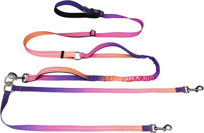 Roses&Poetry Hands Free Double Dog Leash for Two Dogs, 9-11ft Adjustable Bungee Walking Waist Lead, Dual Dogs Leash with Tangle-Free Swivel for Medium Large Dog Heavy Duty Running(Mistyrose)