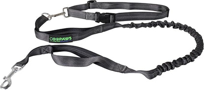 JESPET Hands Free Dog Leash for Running, Walking, Hiking Jogging for Medium & Large Dogs up to 150lbs, Durable Dual Handle Waist Leash with Reflective Bungee and Adjustable Waist (Black)