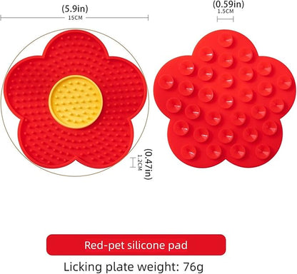 Slow Feeder Mat for Fast Eaters Pet Lick Pad Flower Design Silicone Grooming & Training Aid for Anxious Dogs Cats Red One Size