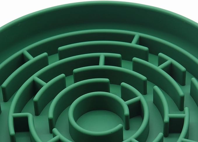 Slow Feeder Dog Bowl, 7.8 x 7.8 inches, Silicone Pet Puzzle Bowl with Suction Base, Foldable (Green)