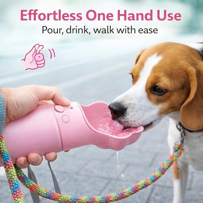 Duna Gulp 18oz Dog Travel Water Bottle with Paw-Shaped Bowl - Insulated Stainless Steel, Leakproof & Portable with Carry Strap for Outdoor Walking, Hiking & Pet Hydration on-the-Go - Pink