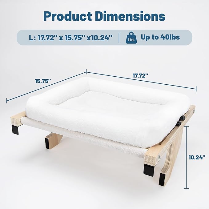Cat Sill Window Perch - 100% Natural Pine Frame, Soft Rabbit Fur Cushion, Tool-Free Adjustment, Supports 40 lbs (Medium-White)