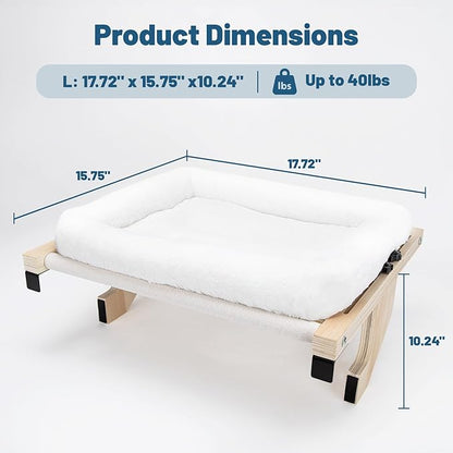 Cat Sill Window Perch - 100% Natural Pine Frame, Soft Rabbit Fur Cushion, Tool-Free Adjustment, Supports 40 lbs (Medium-White)