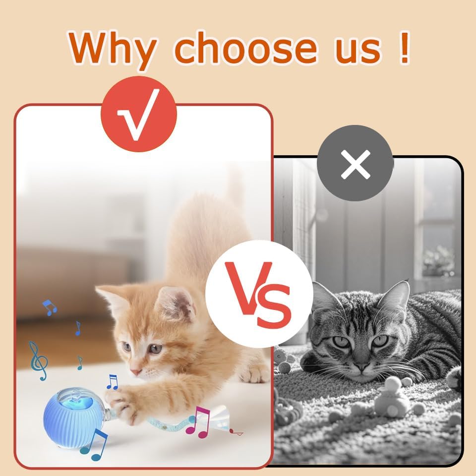1PC Interactive Cat Toys for Indoor Cats,2025 New Generation Interactive Cat Ball Toy with Elastic Mesh Tail,Automatic Cat/Kitten Toys with Chirping & Motion Activate,Cat Toys for Bored Indoor,Blue - Image 4