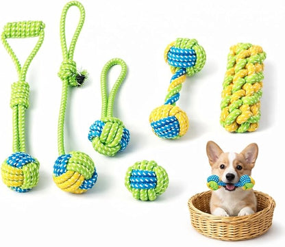 6 Pack Rope Toys for Dogs, Dental Cleaning, Teething Relief for Puppies, Boredom Reduction,Cotton Dog Teething Toys for Instinctual Play (Basket not Included)