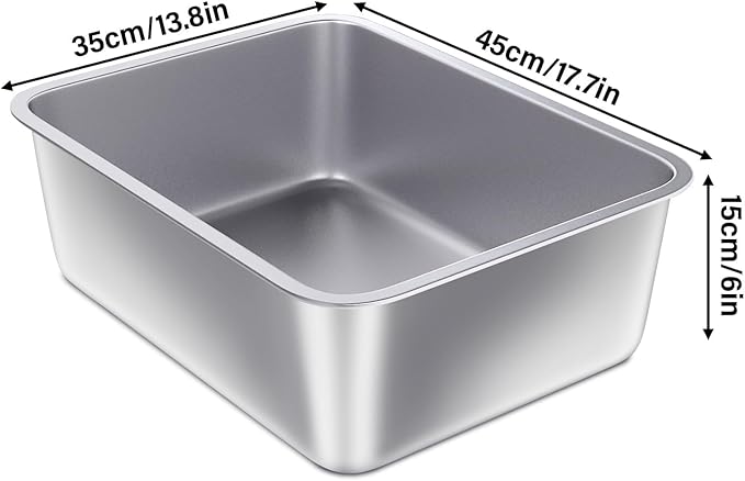 Stainless Steel Litter Box, Large Metal Cat Litter Box for Small to Medium Cats, High Sides, 18"x14"x6"，Non Stick, No Smell, Easy to Clean
