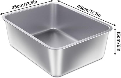 Stainless Steel Litter Box, Large Metal Cat Litter Box for Small to Medium Cats, High Sides, 18"x14"x6"，Non Stick, No Smell, Easy to Clean