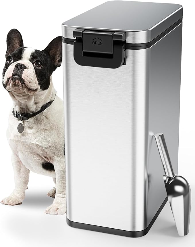 Courpal® Stainless Steel Dog Food Storage Container - 20 LB / 15 LB Dry Pet Food Container with Lids Airtight for Cat Dog Bird - 15L / 4 Gal Stackable Metal Large Sealed Animal Food Bin with Scoop