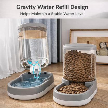 Gravity Pet Feeder and Water Dispenser Set, 8L (4L+4L) Up to 14 Days, Automatic Dog Cat Feeder & Waterer, See-Through Design, Leak-Proof, Anti-Jam, No Electricity, Small Medium Large Dogs Cats
