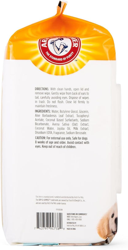 Arm & Hammer Dog Grooming Wipes, Deodorizing Dog Cleaning Wipes with Coconut Water, Gentle for Dogs and Puppies, Paraben and Sulfate Free Formula, Light Coconut Scent, 100 Count - 3 Pack