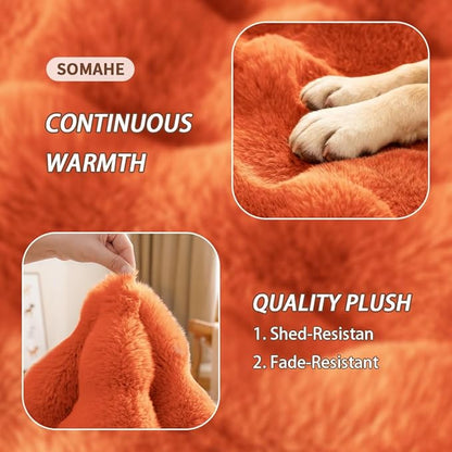 Large Dog Bed Mat, Extra Large Plush Faux Fur Washable Pet Bed for Large Dogs, Non-Slip Fluffy Dog Mat – Machine Washable XL Dog Sleeping Pad for Large Breeds, 35 x 27 Inch Orange