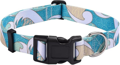 Dog Collar with Bohemia Floral Tribal Geometric Patterns - Soft Ethnic Style Collar Adjustable for Small Medium Large Dogs(Sea Wave,S)