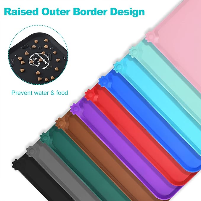 Silicone Waterproof Dog Cat Pet Feeding Mats, Non Slip, Easy Clean Pet Dog Cat Bowl Mats Placemat (18.5" x 11.5") Black