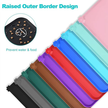Silicone Waterproof Dog Cat Pet Feeding Mats, Non Slip, Easy Clean Pet Dog Cat Bowl Mats Placemat (18.5" x 11.5") Black