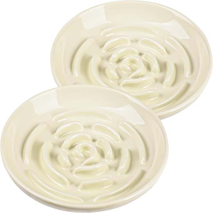 Slow Feeder Cat Bowl Set of 2, Ceramic Slow Feeding Cats Bowl Whisker Friendly, Anti Vomiting Cat Feeder for Dry and Wet Food，Fun Maze Interactive Bloat Stop Puzzle Bowls for Healthy Eating Diet