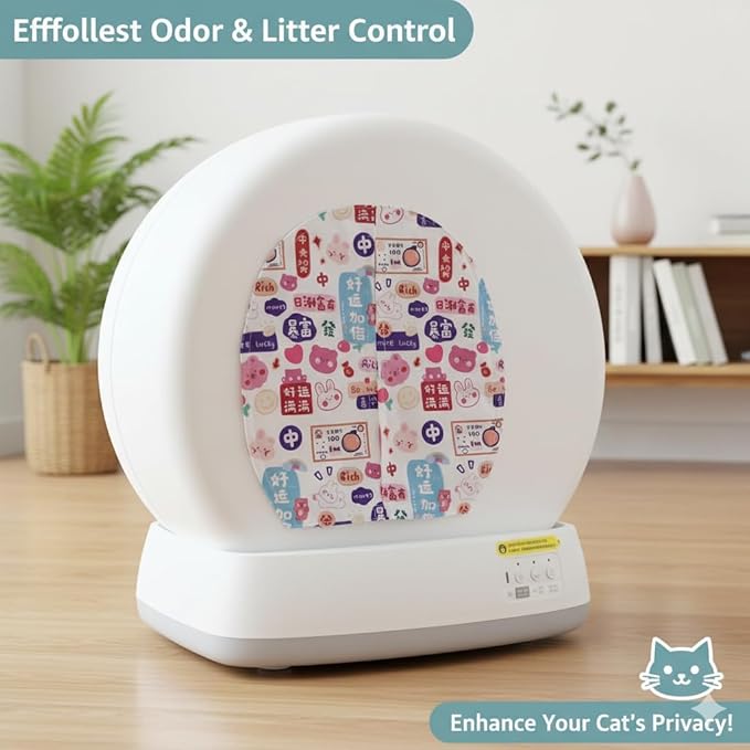 Curtain for Self Cleaning Cat Litter Box, Self-Cleaning Litter Box Curtain,Odor Blocker & Litter Scatter Shield for Cats,Easy Install, Universal Fit for Elliptical Openings