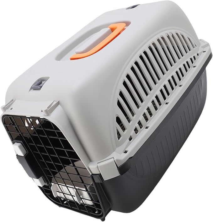 Greensen Plastic Pet Carrier, Lightweight Portable Transport Box for Dogs, Easy to Assemble 18.9x12.6x12.6in Ideal for Travel and Vet Visits (Black)
