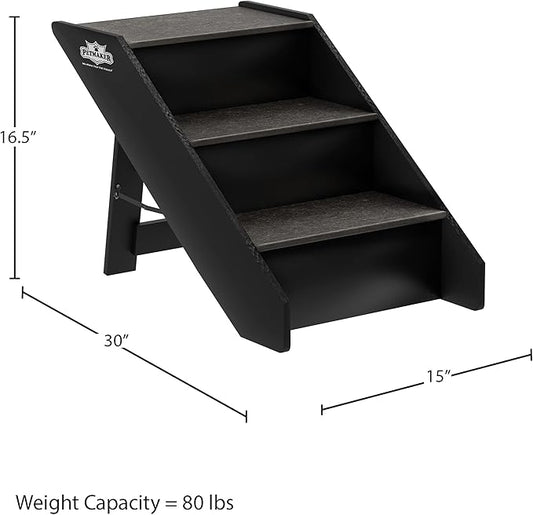 Pet Stairs - Home and Vehicle Foldable Nonslip Dog Steps with 3-Step Design - for Puppies, Kittens, and Other Small Pets by PETMAKER (Gray)