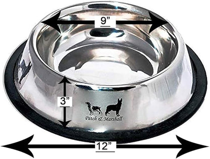 Patch & Marshall Stainless Steel Dog Bowls with Anti-Skid Ring | XL Set of 2 | 1600 ml Water or 900 g Food Capacity per Bowl | 54 Fl Oz | Pet Feeding Bowls