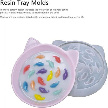 Epoxy Resin Mold, Silicone Dog Bowl Molds Slow Feeder Dog Food Bowls Silicone Molds Food Water Plate Epoxy Mould for Small Medium Dogs Cats Puppy(cat)