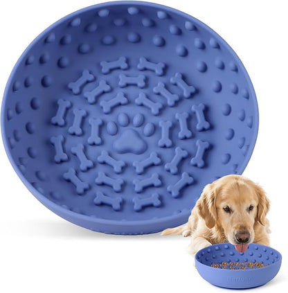 Dog Lick Bowl, Slow Feeder Dog Bowl Licking Mat for Small to Large Dogs, BPA-Free Non-Slip Silicone Slow Feeder Treat Dispenser for Anxiety Relief, Freezer & Dishwasher Safe (Blue, 8.3"×2.6")