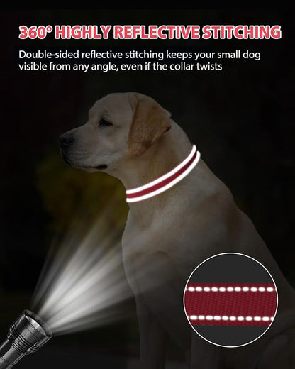 Joytale Dog Collars for Medium Dogs, Comfortable Double-Sided Reflective Nylon Collar for Night Safety, Adjustable Quick-Release for Active Pets, Red, M (1" Width)