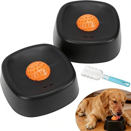 Lick and Roll Slow Feeder Bowl for Dogs, Food-Grade Rubber, Interactive Treat Feeding, Anti-Slip, Built-in Ball Roller, for Small, Medium and Large Breeds (2Pcs-Black)