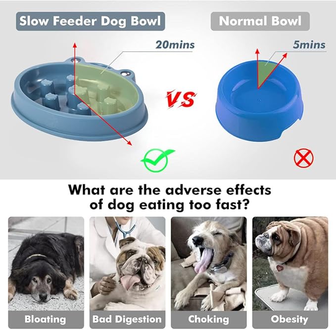 Slow Feeder Dog Bowl,Anti Gulping Healthy Eating Interactive Bloat Stop Fun Alternative Dog Slow Food Feeding Pet Bowl,
