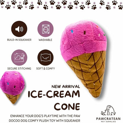7" Squeaky Plush Toy for Puppies Small Dogs Self Etertainment Washable Soft Made [PET ONLY] (Ice-creeam)