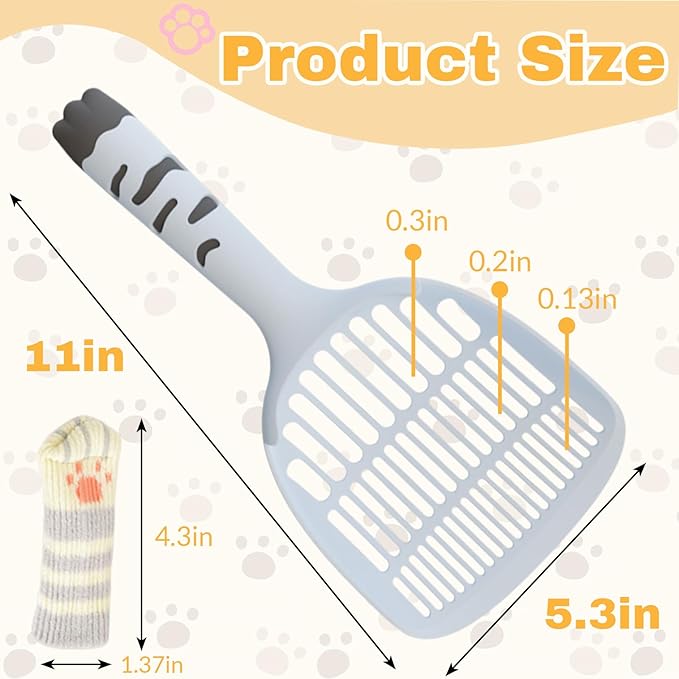 Cat Litter Scoop, Kitty Litter Scoop, Cat and Dog Poop Collector, 3-Layer Mesh Design, Cute Cat Paw Handle, Easy Clean Plastic Scooper