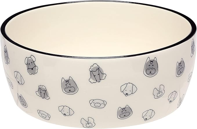 Pearhead Ceramic Dog Bowl Extra Large 8 Cup – Puppy Faces Pattern, Durable Heavyweight Pet Food & Water Bowl, Neutral Modern Design, XL 64 oz